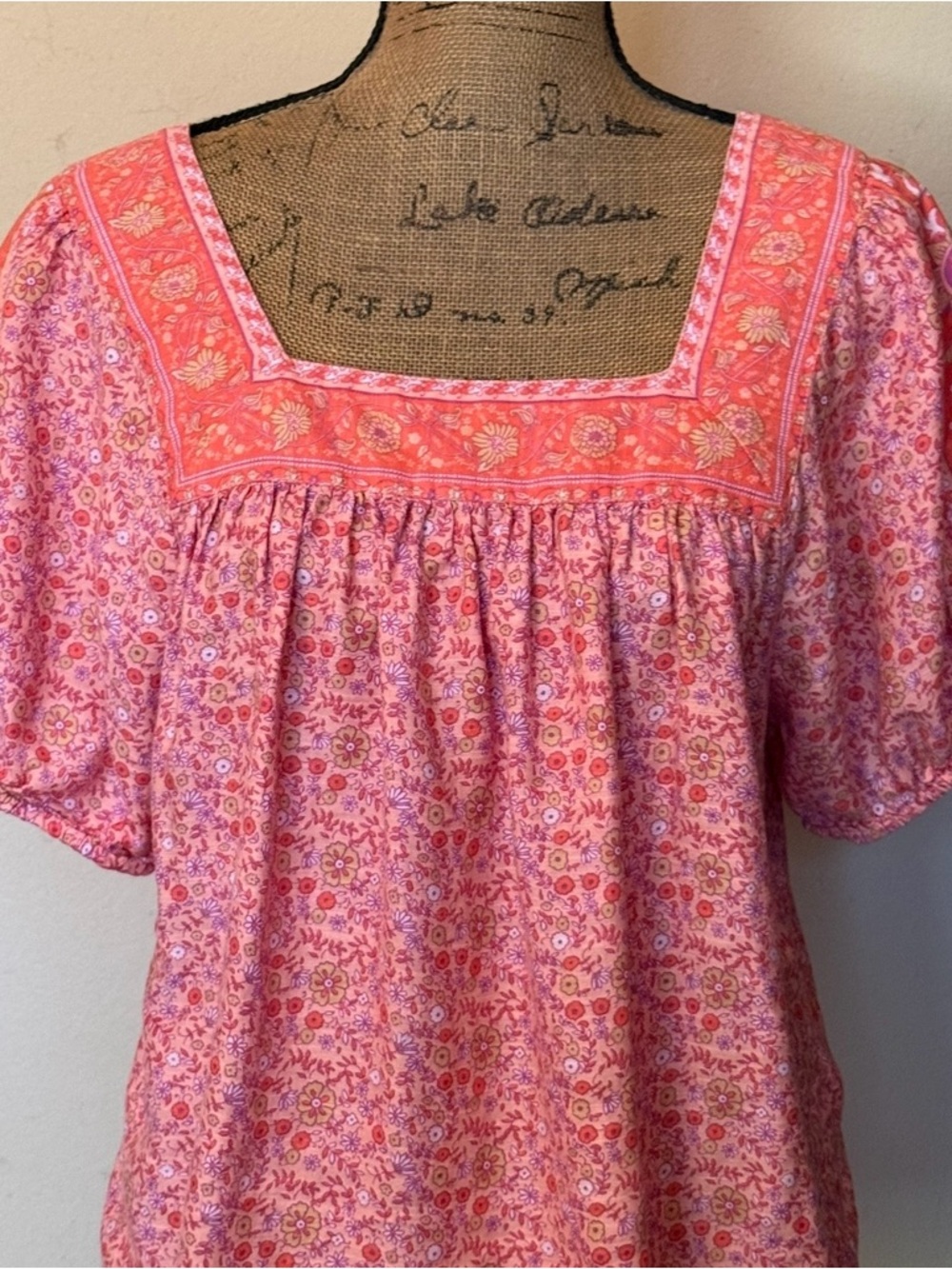 Lucky Brand Pink Floral Square-Yoke Puff Sleeve Blouse - Picture 2 of 7